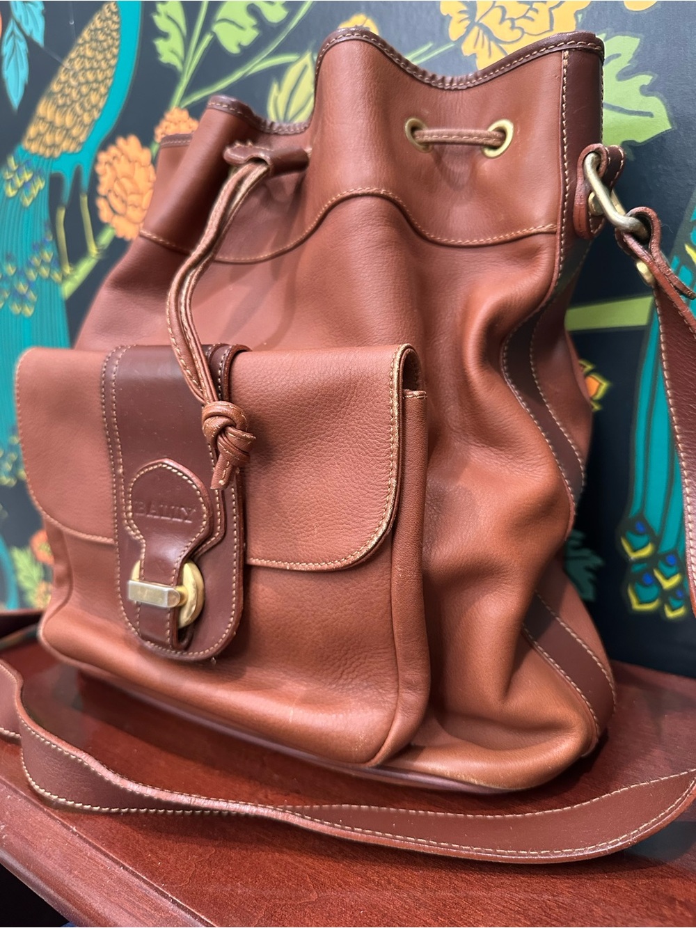 Vintage Bally Brown Leather Drawstring Backpack Made in Italy - Picture 5 of 13